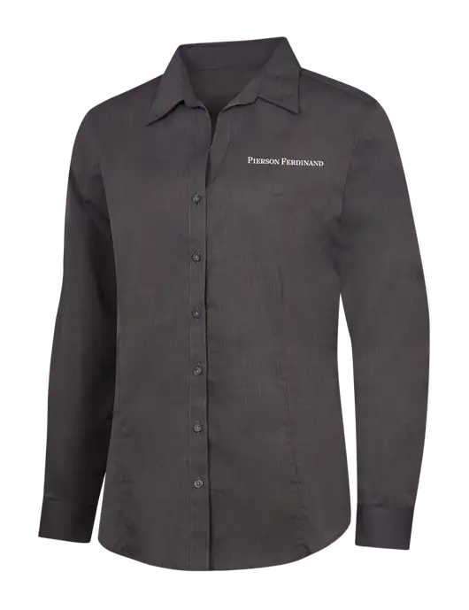 Womens Soft Black Crosshatch Easy Care Shirt w/Pierson Ferdinand Logo