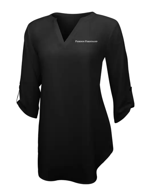 Womens Black 3/4 Sleeve Tunic Blouse w/Pierson Ferdinand Logo