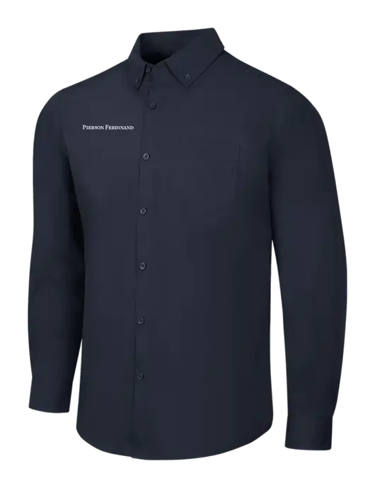 Navy Long Sleeve Carefree Poplin Shirt w/Pierson Ferdinand Logo