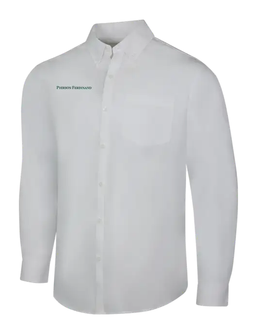 White Long Sleeve Carefree Poplin Shirt w/Pierson Ferdinand Logo