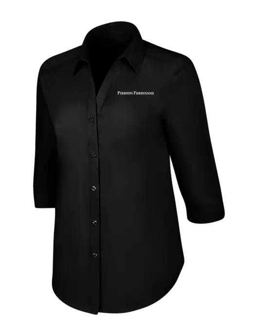 Womens Black 3/4 Sleeve Carefree Poplin Shirt w/Pierson Ferdinand Logo