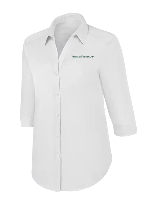 Womens White 3/4 Sleeve Carefree Poplin Shirt w/Pierson Ferdinand Logo