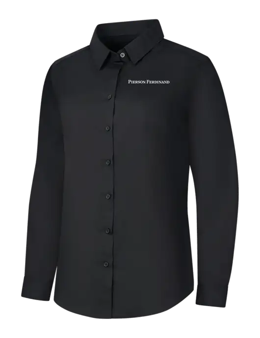 Womens Black Long Sleeve Carefree Poplin Shirt w/Pierson Ferdinand Logo