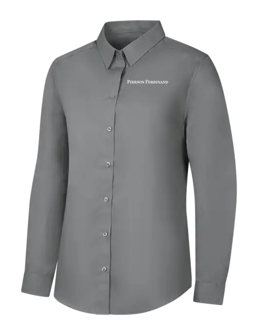 Womens Medium Grey Long Sleeve Carefree Poplin Shirt w/Pierson Ferdinand Logo