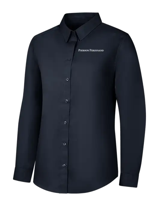 Womens River Blue Navy Long Sleeve Carefree Poplin Shirt w/Pierson Ferdinand Logo