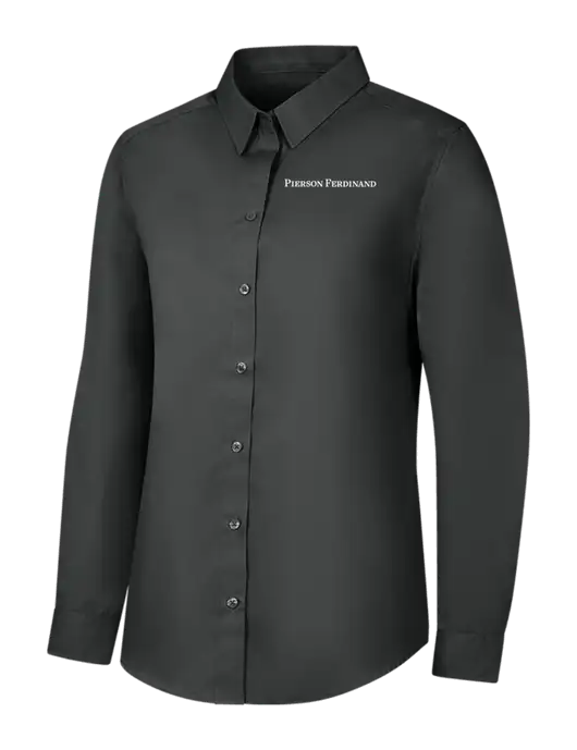 Womens Dark Grey Long Sleeve Carefree Poplin Shirt w/Pierson Ferdinand Logo