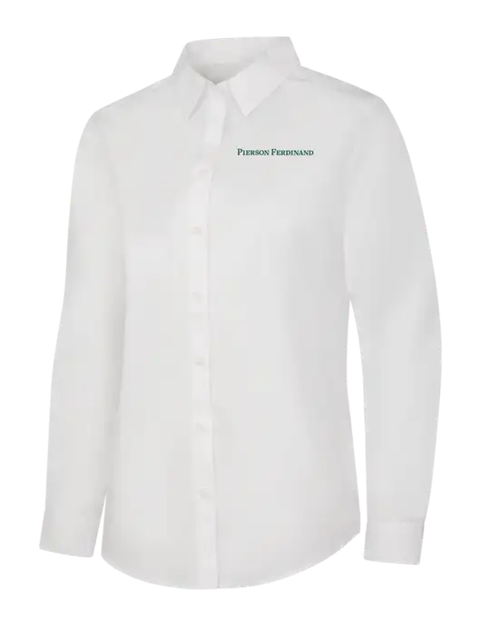 Womens White Long Sleeve Carefree Poplin Shirt w/Pierson Ferdinand Logo