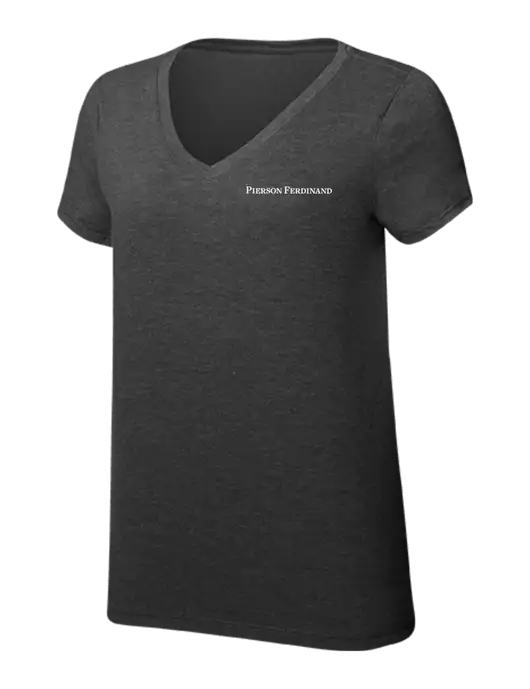 Womens Simply Soft V-Neck Black Frost 4.5oz  Poly/Combed Ring Spun Cotton T-Shirt w/Pierson Ferdinand Logo