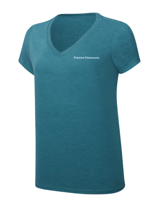 Womens Simply Soft V-Neck Heather Teal 4.5oz  Poly/Combed Ring Spun Cotton T-Shirt w/Pierson Ferdinand Logo