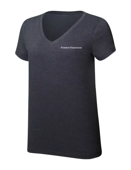 Womens Simply Soft V-Neck Heather Charcoal 4.5oz  Poly/Combed Ring Spun Cotton T-Shirt w/Pierson Ferdinand Logo