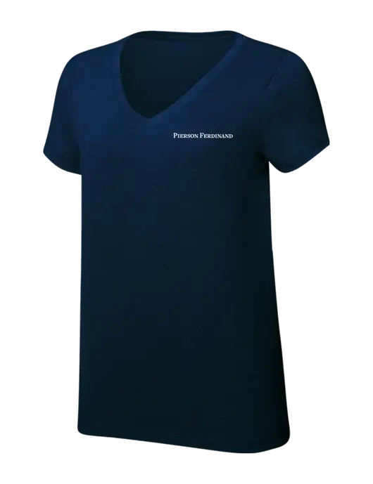 Womens Simply Soft V-Neck New Navy 4.5oz  Poly/Combed Ring Spun Cotton T-Shirt w/Pierson Ferdinand Logo