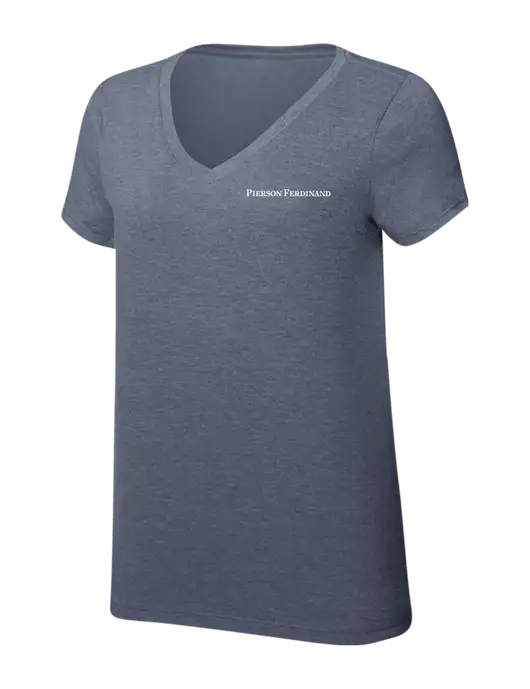 Womens Simply Soft V-Neck Navy Frost 4.5oz  Poly/Combed Ring Spun Cotton T-Shirt w/Pierson Ferdinand Logo