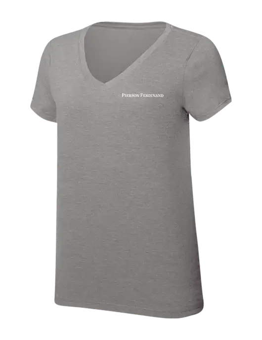 Womens Simply Soft V-Neck Grey Frost 4.5oz  Poly/Combed Ring Spun Cotton T-Shirt w/Pierson Ferdinand Logo
