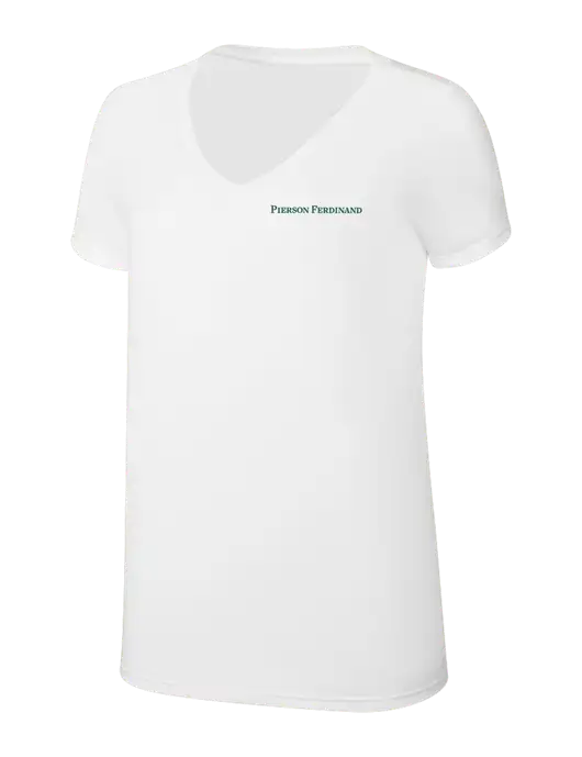 Womens Simply Soft V-Neck White 4.5oz  Poly/Combed Ring Spun Cotton T-Shirt w/Pierson Ferdinand Logo