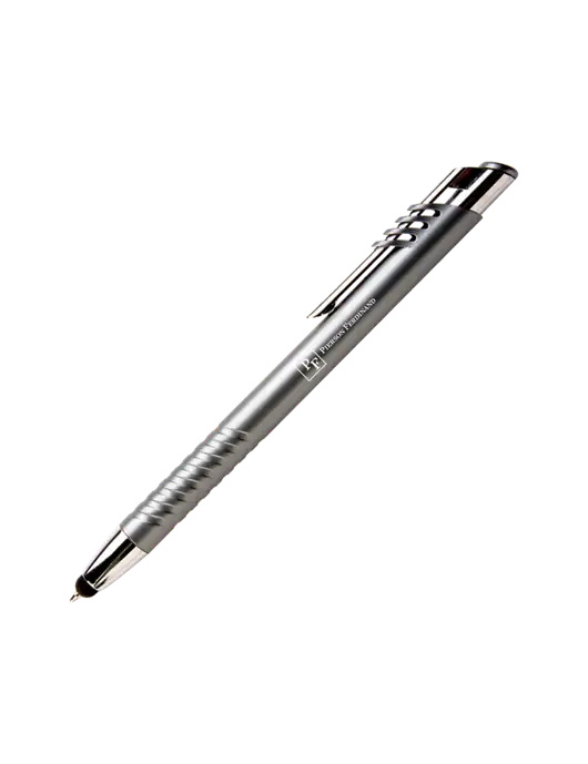 Schirhart Grey Stylus Pen - Blue Ink w/Full Logo