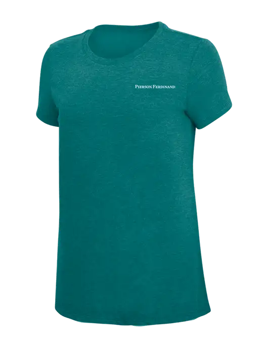 Womens Simply Soft Heathered Dark Teal 4.5oz  Poly/Combed Ring Spun Cotton T-Shirt w/Pierson Ferdinand Logo