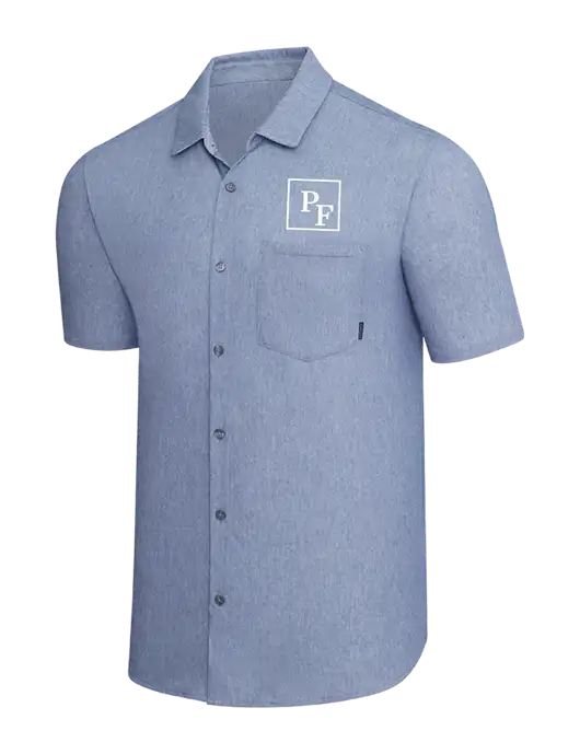 OGIO Slate Blue Heather Extend Short Sleeve Button Up Shirt w/PF Icon Logo