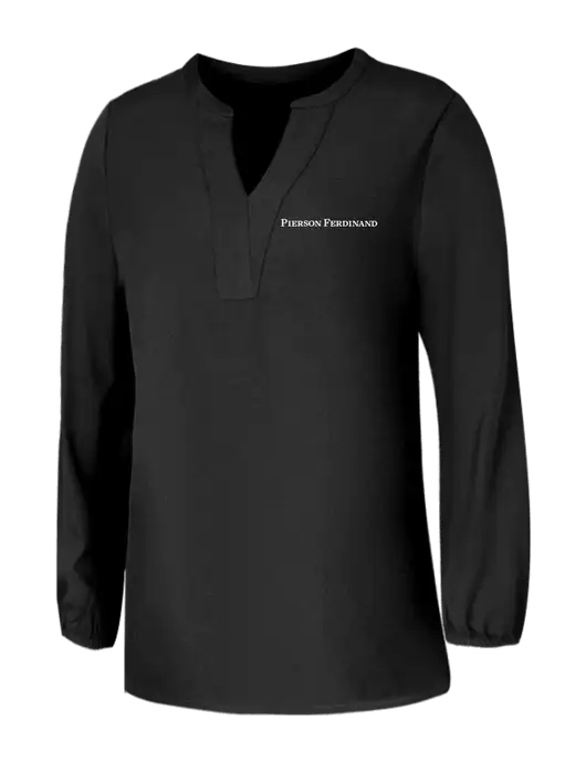 Mercer+Mettle Womens Deep Black Stretch Crepe 3/4 Sleeve Blouse w/Pierson Ferdinand Logo