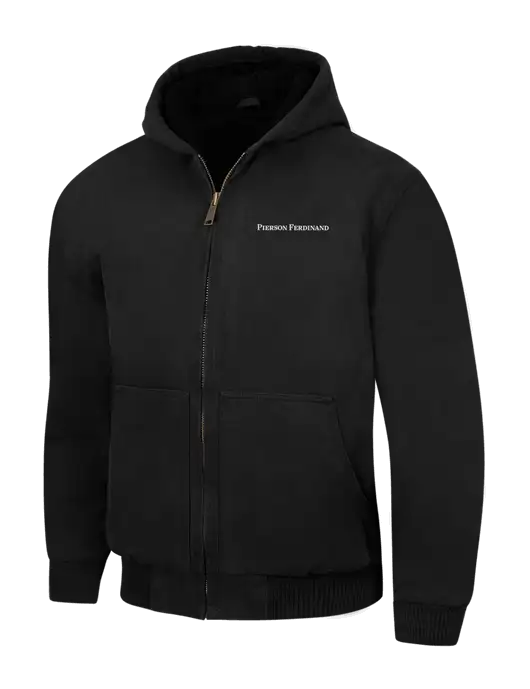 CornerStone Black Washed Duck Cloth Insulated Hooded Work Jacket w/Pierson Ferdinand Logo