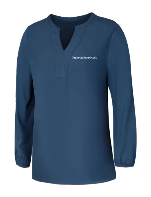 Mercer+Mettle Womens Light Navy Blue Grey Stretch Crepe 3/4 Sleeve Blouse w/Pierson Ferdinand Logo
