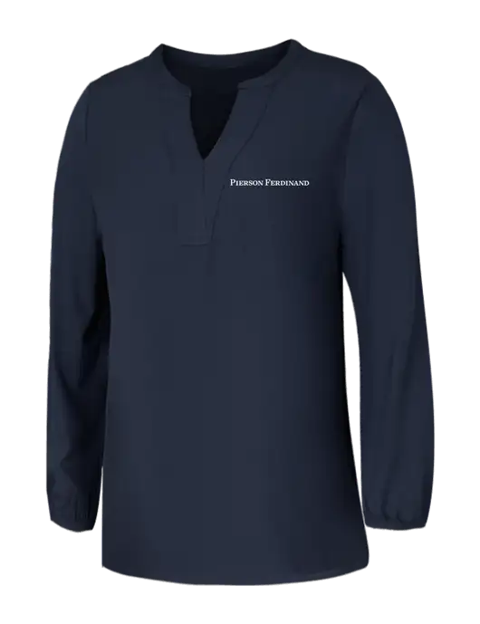 Mercer+Mettle Womens Navy Stretch Crepe 3/4 Sleeve Blouse w/Pierson Ferdinand Logo