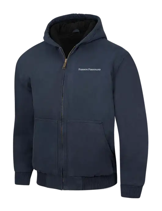 CornerStone Navy Washed Duck Cloth Insulated Hooded Work Jacket w/Pierson Ferdinand Logo