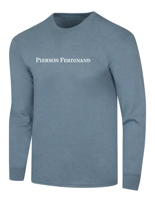 Simply Soft Long Sleeve Slate Blue Heather 4.5 oz, Poly/Combed Ring Spun Cotton T-Shirt w/Pierson Ferdinand Logo