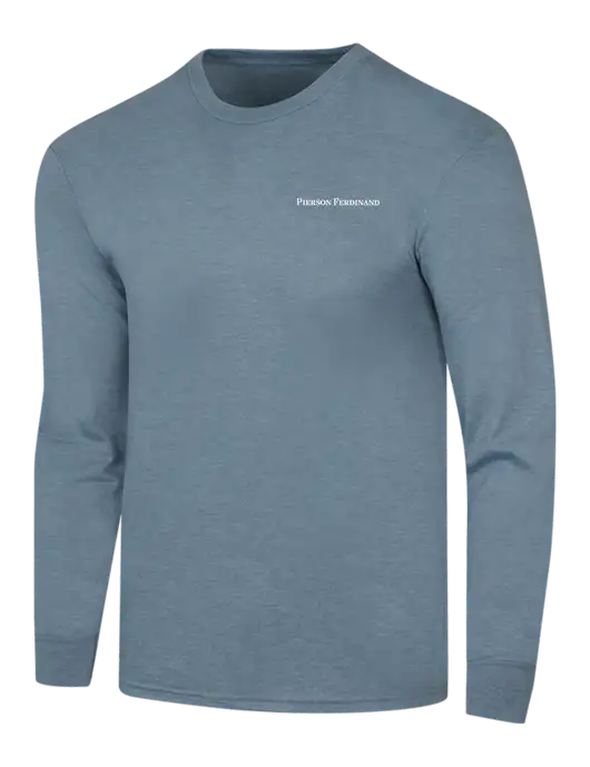 Simply Soft Long Sleeve Slate Blue Heather 4.5 oz, Poly/Combed Ring Spun Cotton T-Shirt w/Pierson Ferdinand Logo