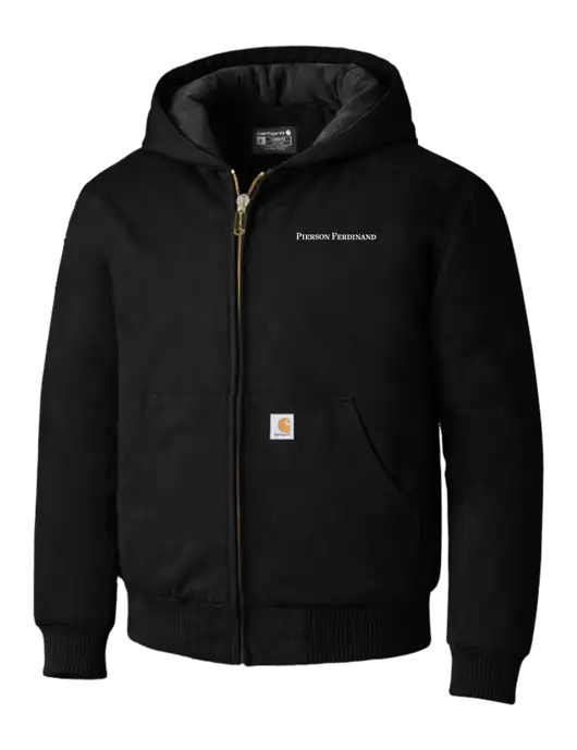 Carhartt Black Quilted-Flannel-Lined Duck Active Jacket w/Pierson Ferdinand Logo