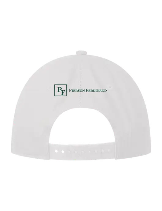 Premium Modern Structured Twill White Snapback Cap w/Full Logo, PF Icon Logo